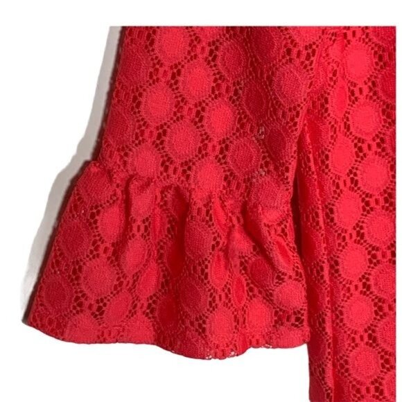 Tacera Red Lace Bell Sleeve Mini Shift Dress Small - Picture 4 of 12